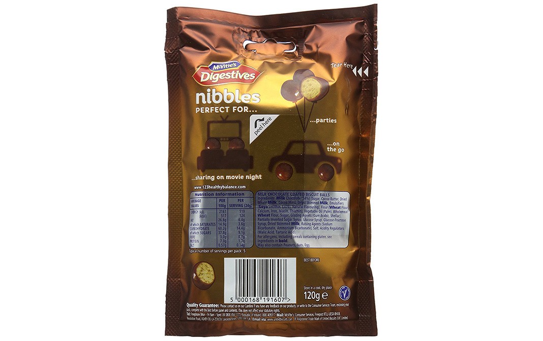 Mc-Vities Digestives Nibbles Milk Chocolate Coated Biscuit Balls   Pack  120 grams